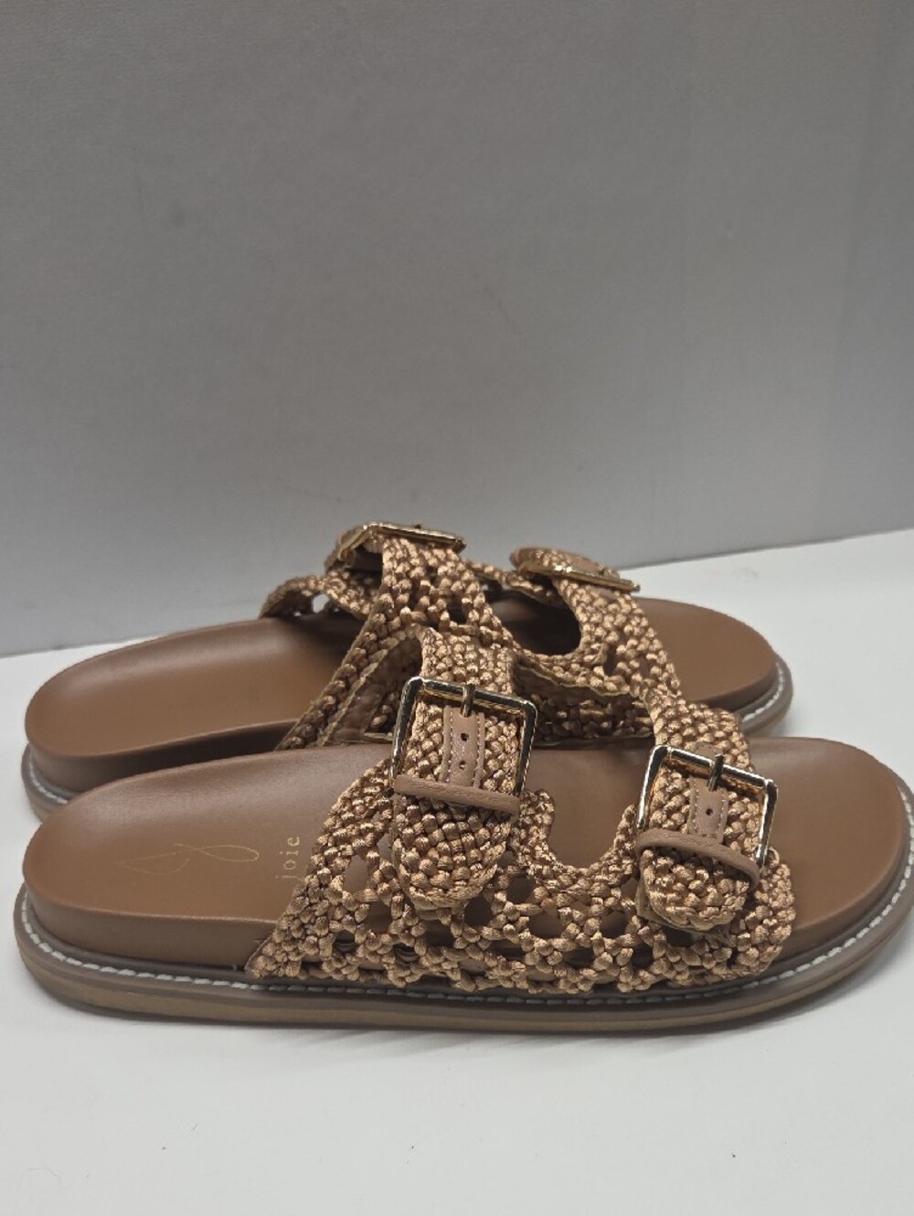 Joie Braided Double-Buckle Slide Sandals in Metallic Tan Size 8.5 - Picture 3 of 8